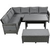 Modern Outdoor Sofa Set, L-Shaped Sofa With Extendable Side Tables, PE Wicker Sofa with Washable Covers and Cushions-Coolbibila - 2 of 4