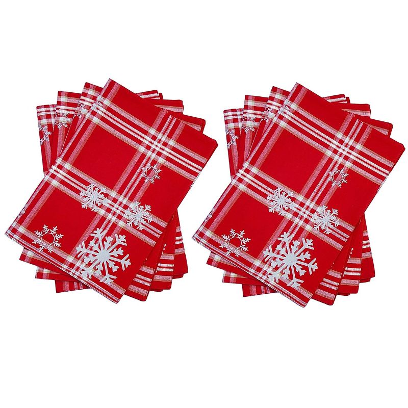 KOVOT Set of 8 Winter Snowflake Placemats | Christmas Holiday Table Decor | Red & White with Foil Accents Snowflake Place Mats (17" x 13"), 2 of 7