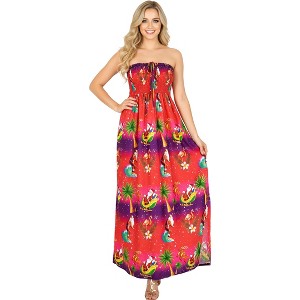 HAPPY BAY Women's Casual Beach Christmas Tree A line Slit Maxi Dresses Tube  Top Evening Long Strapless Santa Dress for Women One Size Pink : Target