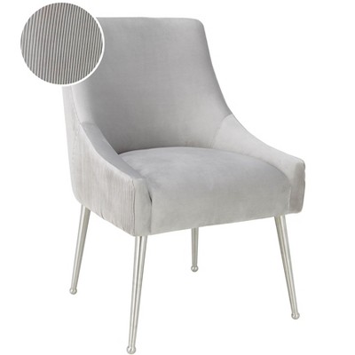 Beatrix Pleated Velvet Side Chair - Silver Legs in Light Grey