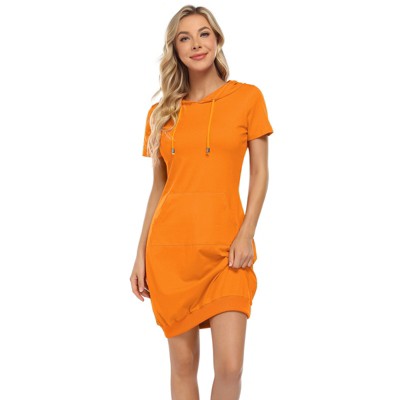 Womens Sheath Dress Hooded Sweatshirts Dress with Front Pocket Short Sleeve Bodycon Mini Dress