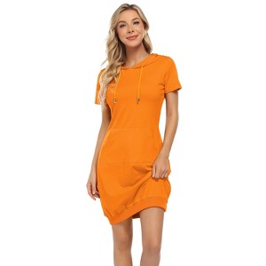 Womens Sheath Dress Hooded Sweatshirts Dress with Front Pocket Short Sleeve Bodycon Mini Dress - 1 of 4