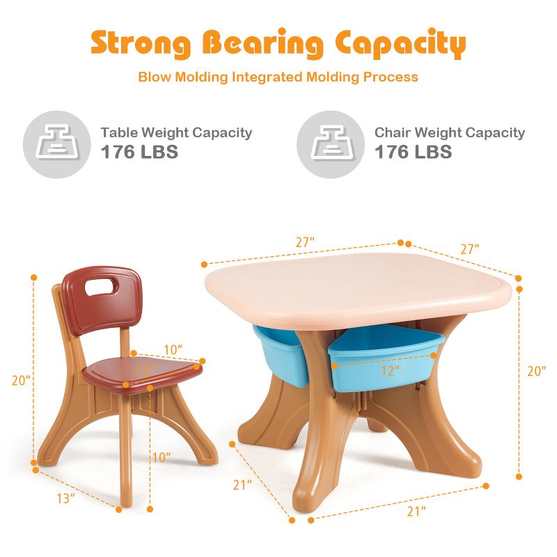 Tangkula 3 PCS Kids Activity Storage Table & Chair Set Coffee, 4 of 9
