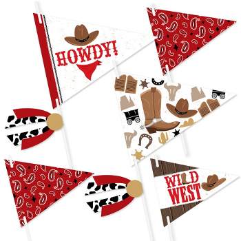 Big Dot of Happiness Western Hoedown - Triangle Wild West Cowboy Party Photo Props - Pennant Flag Centerpieces - Set of 20