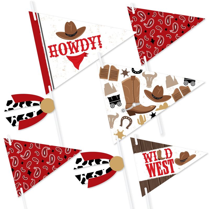 Big Dot of Happiness Western Hoedown - Triangle Wild West Cowboy Party Photo Props - Pennant Flag Centerpieces - Set of 20, 1 of 9
