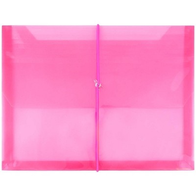 JAM Paper Plastic Envelopes with 2 5/8" Expansion, Elastic Closure, Letter Booklet, 9 3/4'' x 13'', Fuchsia Pink Poly, 12pk