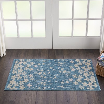 Handmade Turquoise Floral Round Viscose Accent Rug 24"