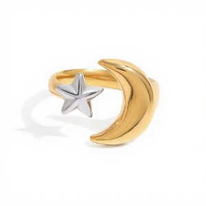Anna-Kaci Moon and Star Adjustable Mixed Metal Statement Ring - Gold - 1 of 4
