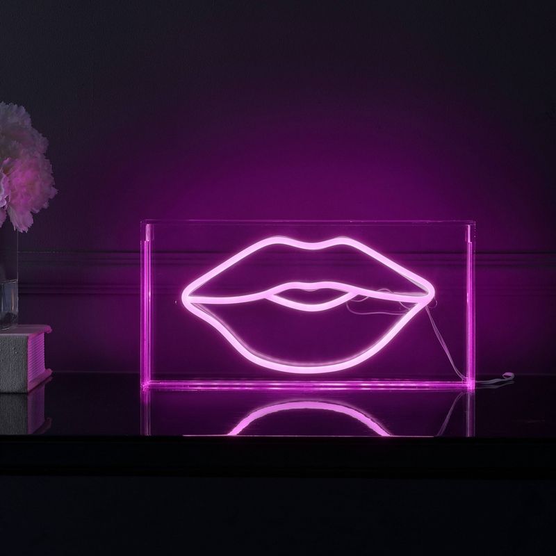 11.88&#34; x 5.88&#34; Lips Contemporary Glam Acrylic Box USB Operated LED Neon Light Pink - JONATHAN Y, 4 of 6