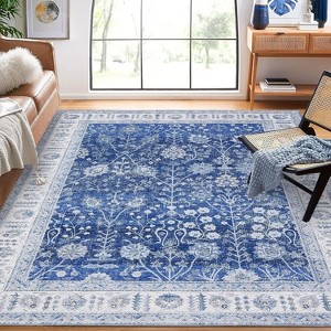 TackView Vintage Rug Thin Washable Rug Soft Distressed Floral Area Rug Oriental Rug with Non Slip Backing - 1 of 4