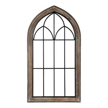 27" x 48" Rennel Window Pane Arch Wall Decor Rustic Brown - Kate and Laurel