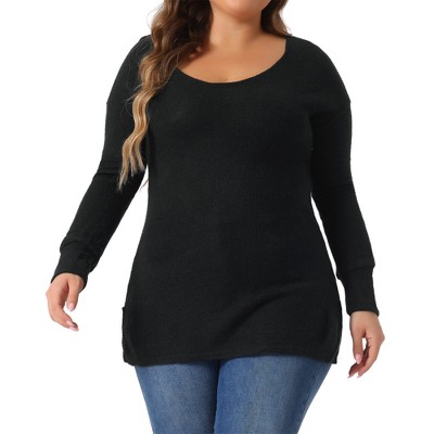 Agnes Orinda Women's Plus Size Waffle Knit Scoop Neck Long Sleeve Lightweight Casual Pullover Sweaters