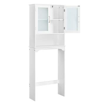 kleankin Bathroom Cabinet Organizer with 2-Tier Open Shelves, Double Door Enclosed Storage and Elevated Base - Grey