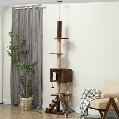 Adjustable Brown and Beige Plush Cat Tree Tower with Condo
