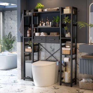 Besiost 7-11-Tier Bathroom Organizer with Adjustable Shelf, Over The Toilet Storage Rack with 4 Hooks and Drawers - 1 of 4