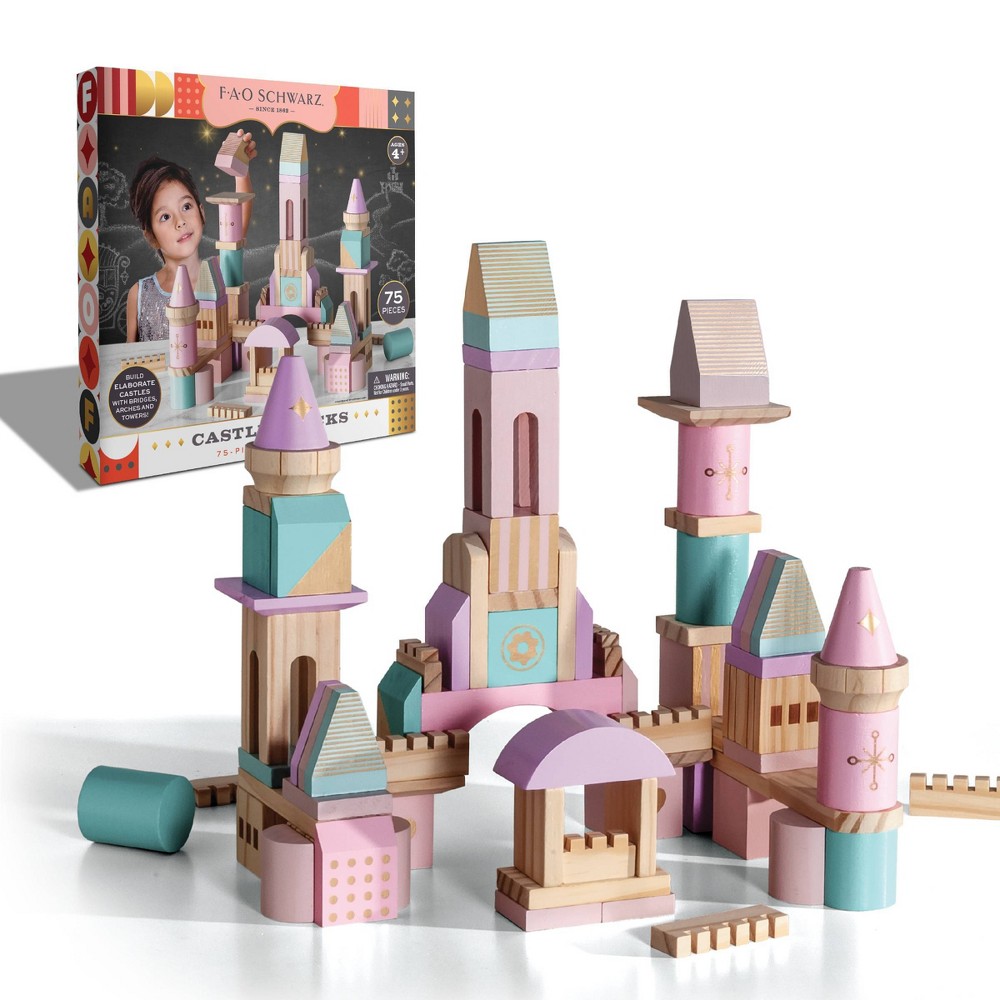 FAO Schwarz Medieval Princesses Wooden Castle Building Blocks Set - 75pc