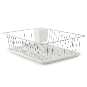 MegaChef Dish Rack with 14 Plate Positioners and Detachable Utensil Holder, 17-1/2 inch, Red
