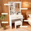 Vanity Table with Mirror & Adjustable LED Lights, Power Outlet, Hairdryer Holder & Stool – Compact Dressing Desk for Small Bedrooms(White) - 3 of 4