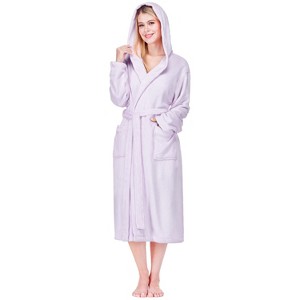 PAVILIA Women Robe with Hood, Fleece Plush Soft Long Hooded Robe, Fluffy Fuzzy Cozy Warm Bathrobe Shower Spa House - 1 of 4