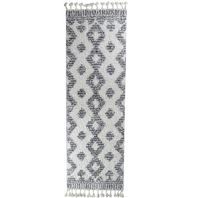 Modern Diamond Shag Polypropylene Indoor Area Rug or Runner with Fringe by Blue Nile Mills