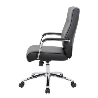 Ergonomic Executive Swivel Office Chair with Fixed Arms in Black Leather and Vinyl