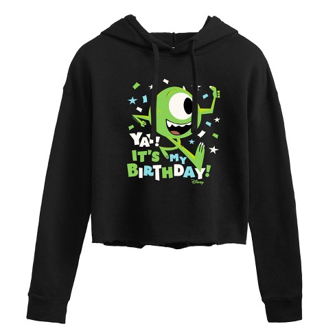 Women's - Disney - Mike Yay It's My Birthday Cropped Graphic Hoodie - image 1 of 3