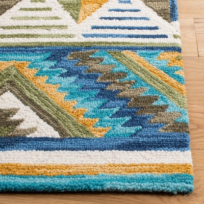 Blue and Yellow Geometric Wool 8' x 10' Area Rug