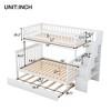 Twin over Full Bunk Bed with Trundle and Storage Staircase, Sturdy Wooden Loft Bed Frame for Kids & Teens, White/Gray - HABITRIO - 3 of 4