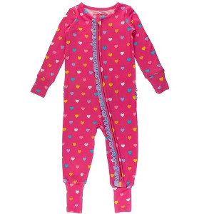 RuffleButts SoftSnooze Baby Girls Ruffle One Piece Convertible Pajamas - 1 of 4