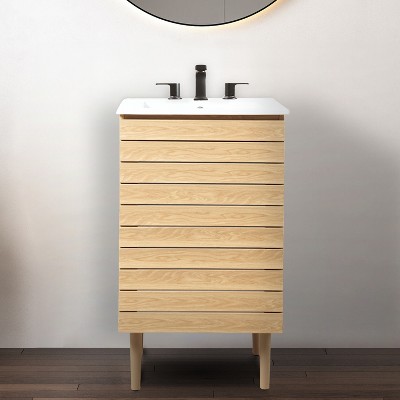 Oak 20" Modern Linear Slat Bath Vanity Cabinet