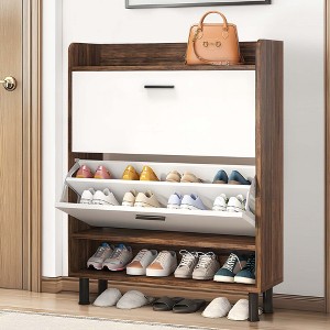 UbMelt 35.43"Shoe Cabinet with 2 Fold-Out Doors and Bottom Shelf,Wooden Shoe Cabinet with Metal Legs for Entryway - 1 of 4