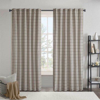 PAGED Plaid Rod Pocket and Back Tab Curtain Panel,Light Filtering Window Curtain Panel with Fleece Lining,Curtains for Living Room