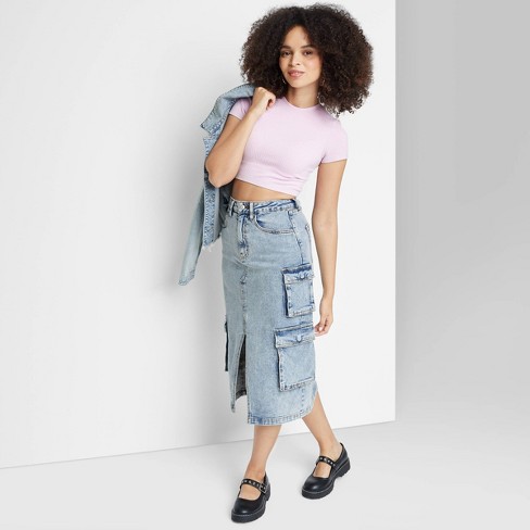 Light Blue Wash Dungaree Denim Maxi Skirt