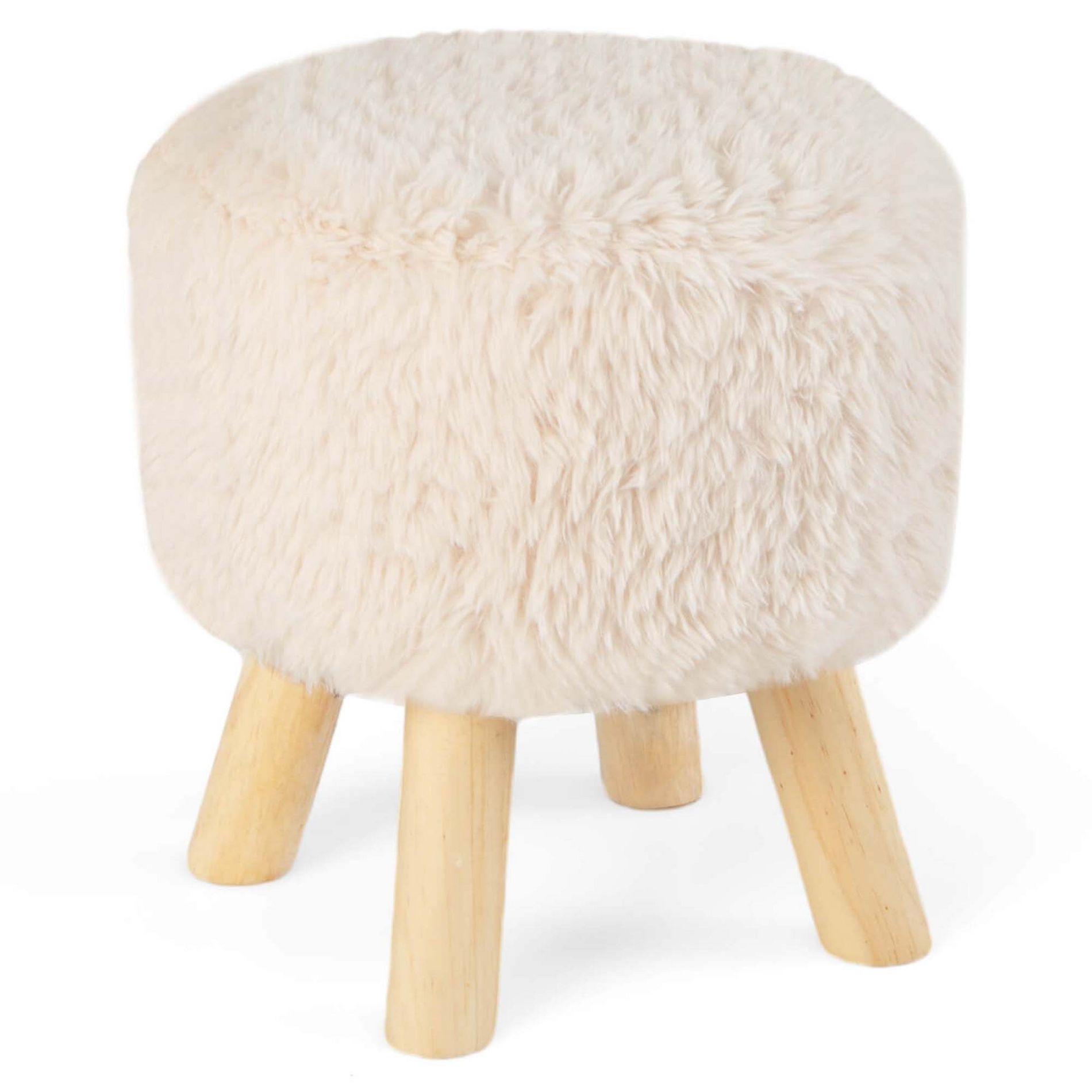 Costway Round Footstool Ottoman Faux Fur Upholstered Footrest with Padded Seat White