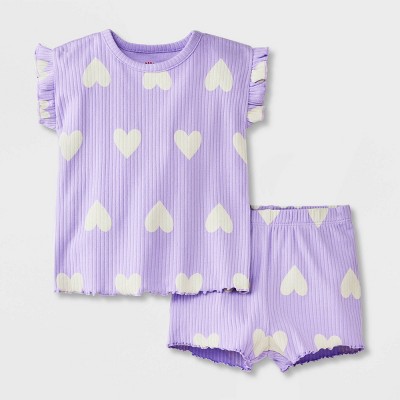 Cotton 2pcs Baby Girl Solid Ribbed Spaghetti Strap Ruffle Romper and Shorts Set