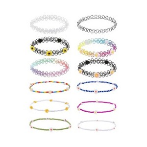 Attop 12 Pieces Choker Necklaces for Women - Fashion Vintage Trend - Rainbow Choker Necklaces - 1 of 4