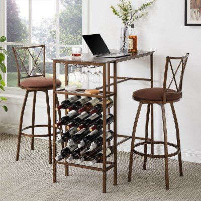 VYNXARIA 3-Piece Bar Steels Kitchen Dining Room Table Set Retro Brown Bar Chair for Dining Room