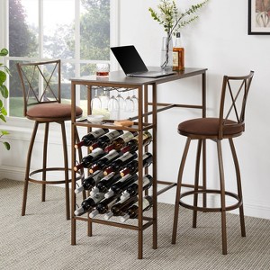 VYNXARIA 3-Piece Bar Steels Kitchen Dining Room Table Set Retro Brown Bar Chair for Dining Room - 1 of 4