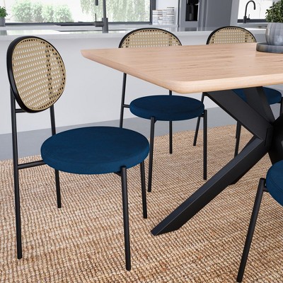 Black Velvet and Rattan High Back Side Chair Set