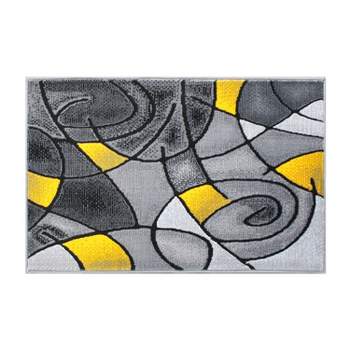Emma and Oliver 2x3 Contemporary Abstract Geometric Olefin Accent Rug in Gradient Shades of Gray and Yellow with Natural Jute Backing