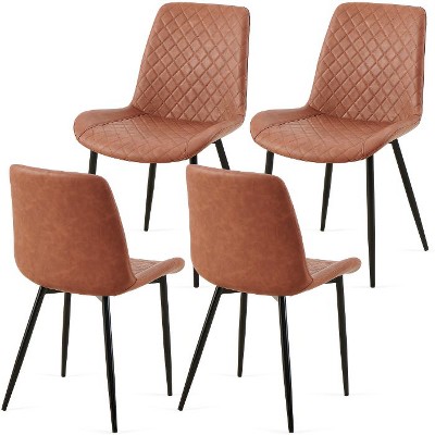 CAVINAS Mid-Century Modern Dining Chair with Metal Legs and High Back, Faux Leather Upholstered Armless Side Chair, Set of 4