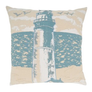 Saro Lifestyle Lighthouse Dreamscape Poly Filled Throw Pillow, Blue, 20"x20" - 1 of 3