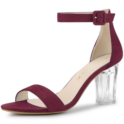 Allegra K Women's Ankle Strap Clear Heel Chunky Heels Sandals