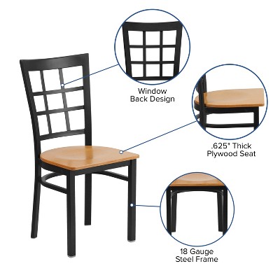 36.5'' High Black Steel Window Back Chair with Natural Wood Seat