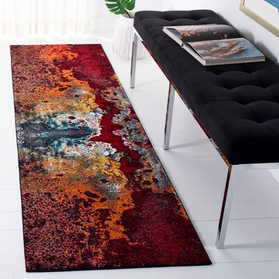 Red and Orange Abstract Synthetic Runner Rug, 2'3" x 14'