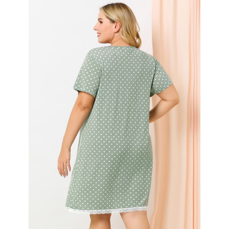 Agnes Orinda Women's Plus Size V Neck Polka Dots Short Sleeve Sleepwear Nightgowns, 6 of 8