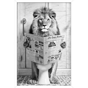 Trends International Reinders: Toilet Humor - Lion Toilet Framed Wall Poster Prints White Framed Version 22.375" x 34" - 1 of 4