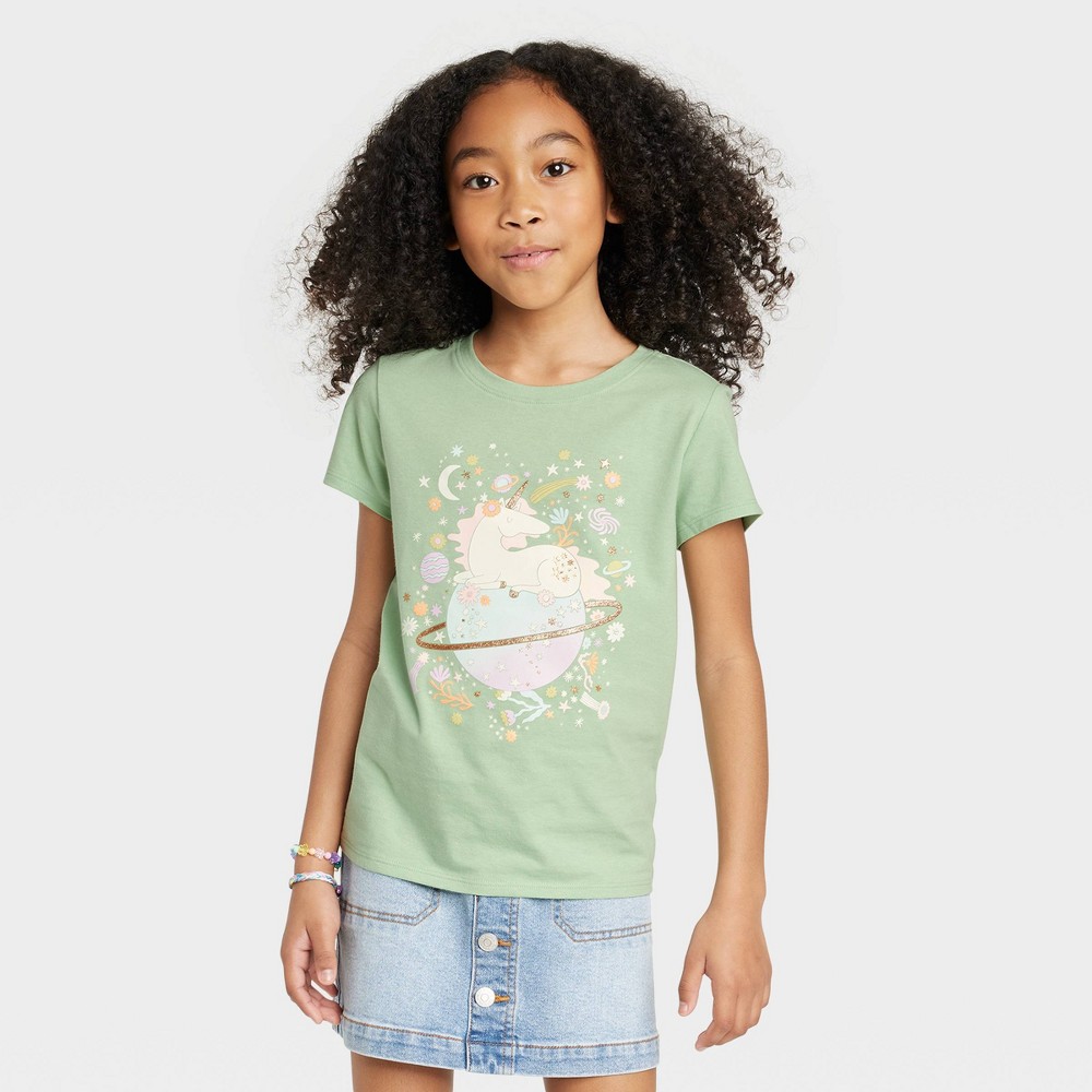 Girls' Unicorn Short Sleeve Graphic T-Shirt - Cat & Jack Sage Green M