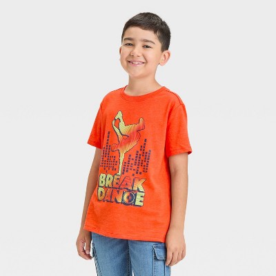 Boys Short Sleeve Break Dance Graphic T Shirt Cat Jack Orange Xs