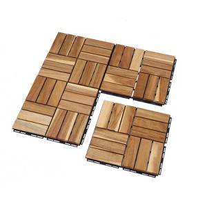 Hrinhom 20PCS Patio Acacia Wood Deck Tiles, Outdoor 12" x 12" Interlocking Flooring - 1 of 4